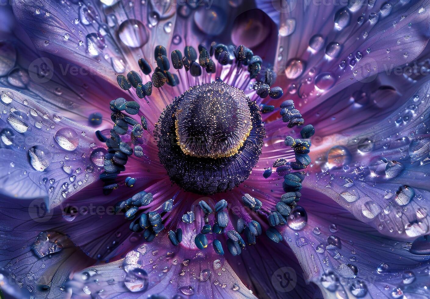 Close up of a Dew Kissed Purple Flower photo