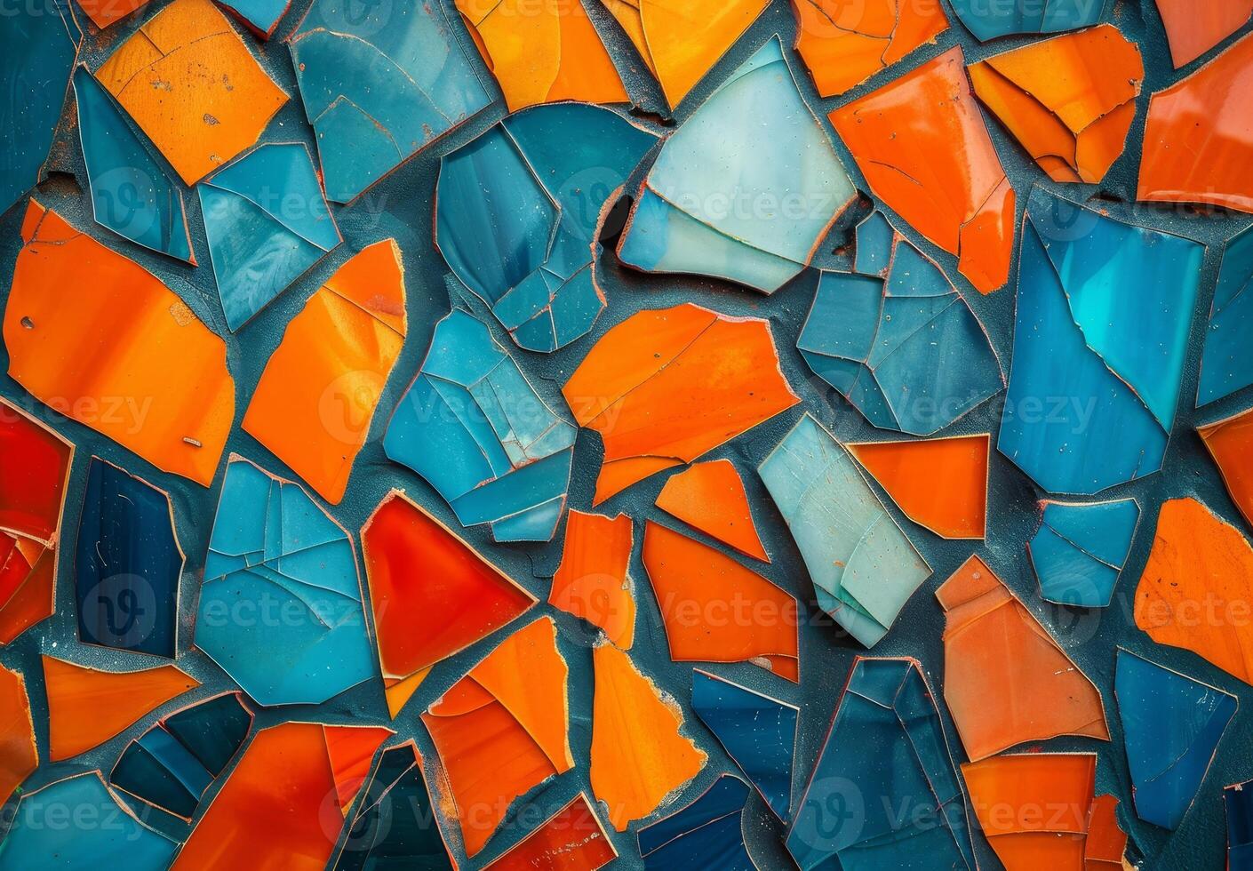 Colorful abstract mosaic of broken ceramic tiles photo