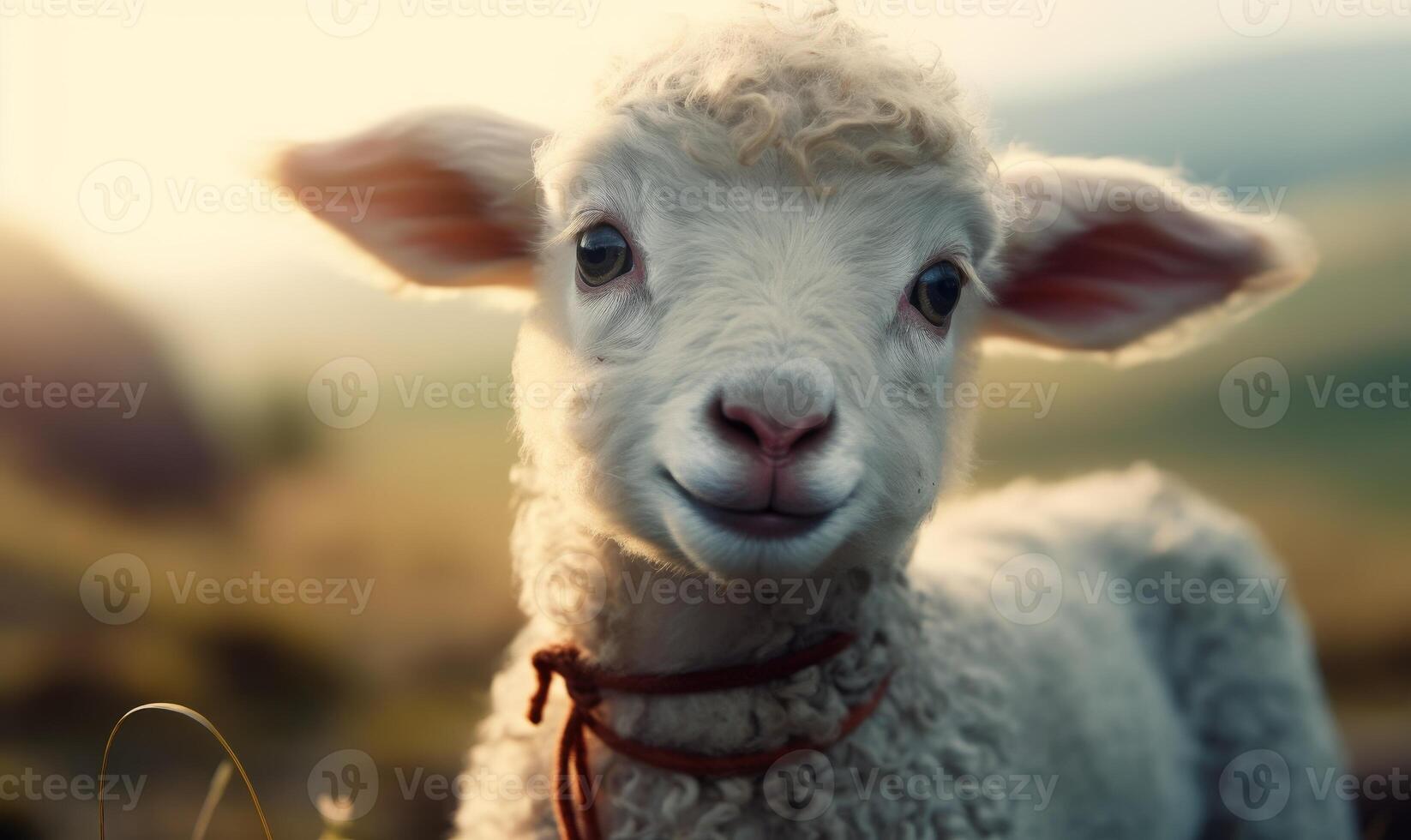 Close up of a Cute Lamb in Golden Hour Light photo