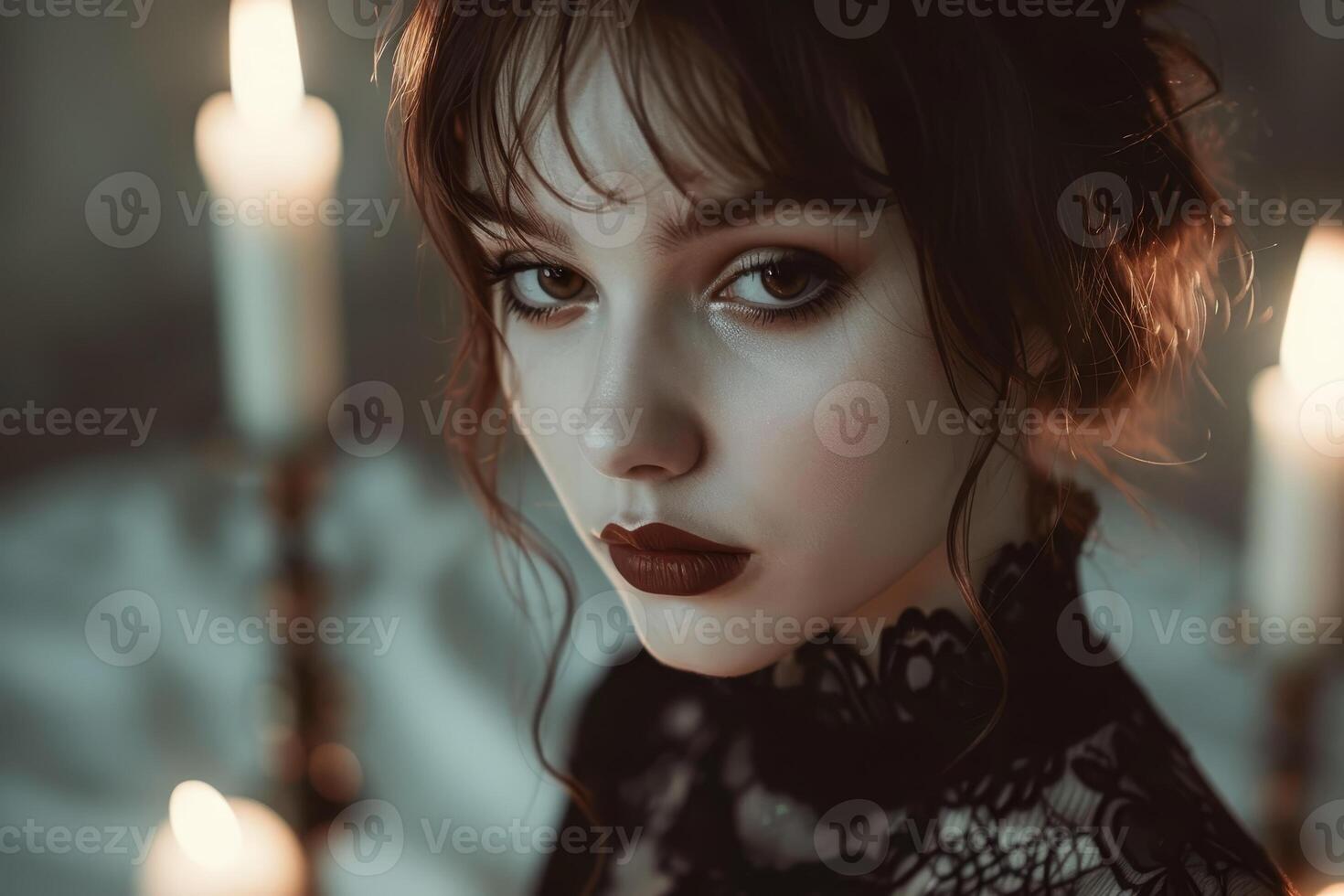 Mysterious woman in candlelight photo