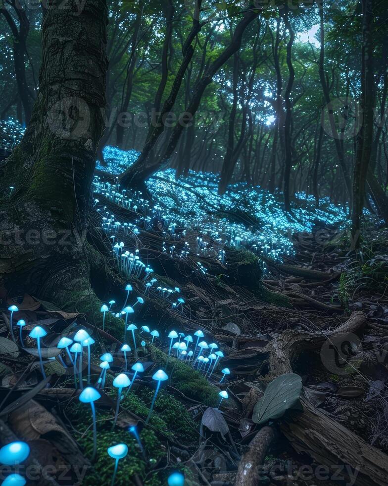 Enchanted Forest with Bioluminescent Mushrooms photo