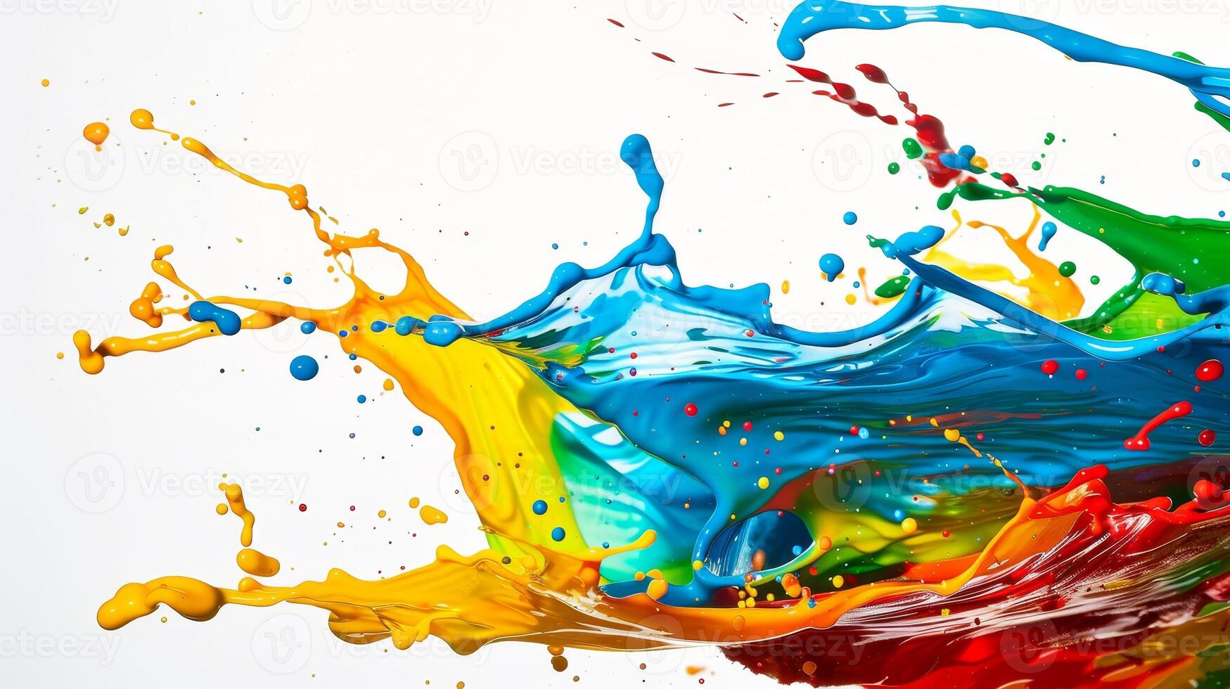 Colorful paint splash in dynamic motion on a white background photo