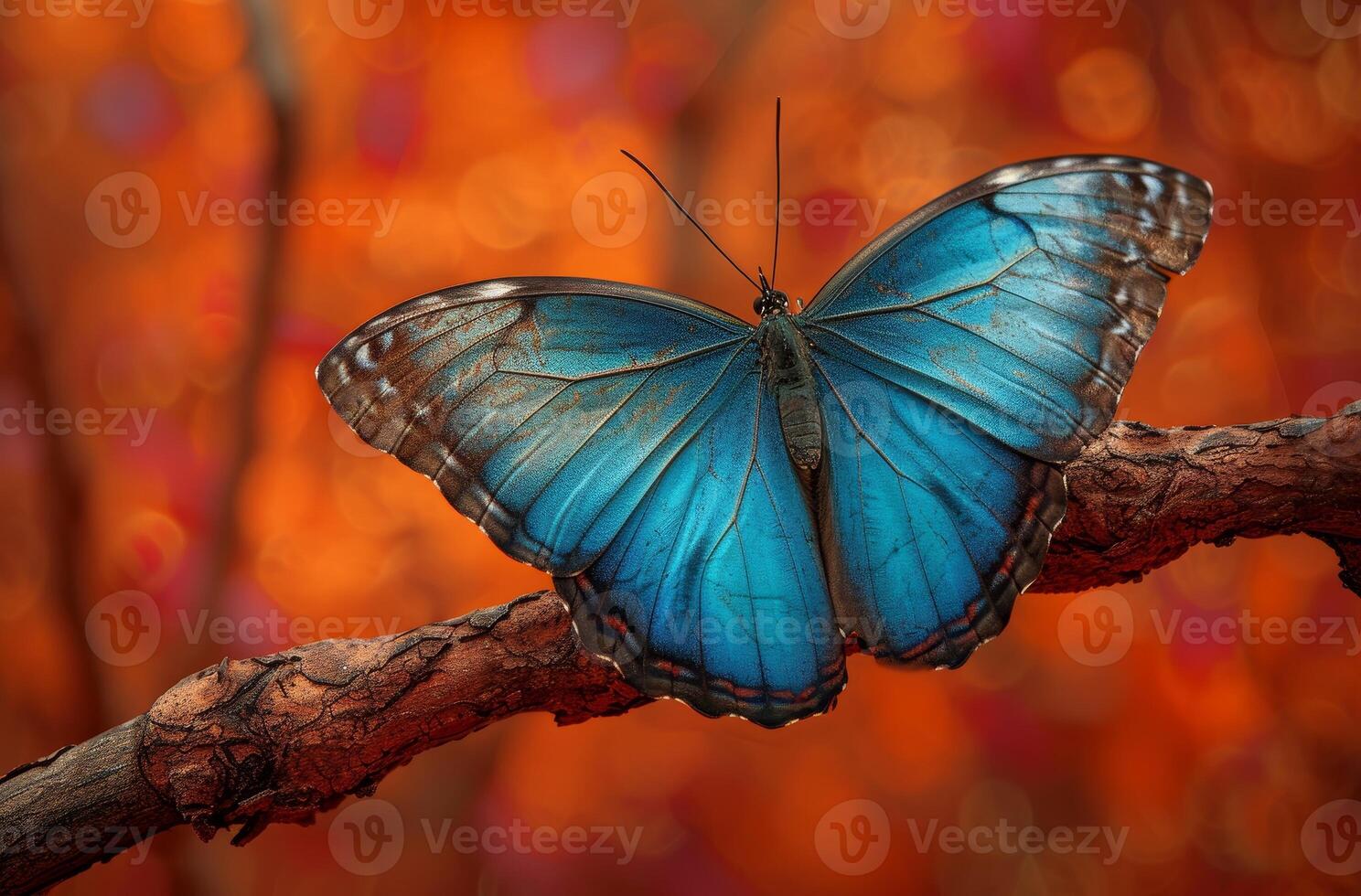 Vibrant Blue Butterfly Perched on a Branch photo
