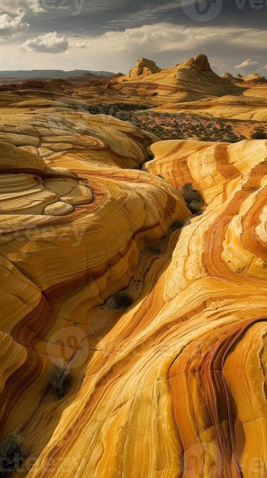 Stunning desert landscape with layered rock formations photo