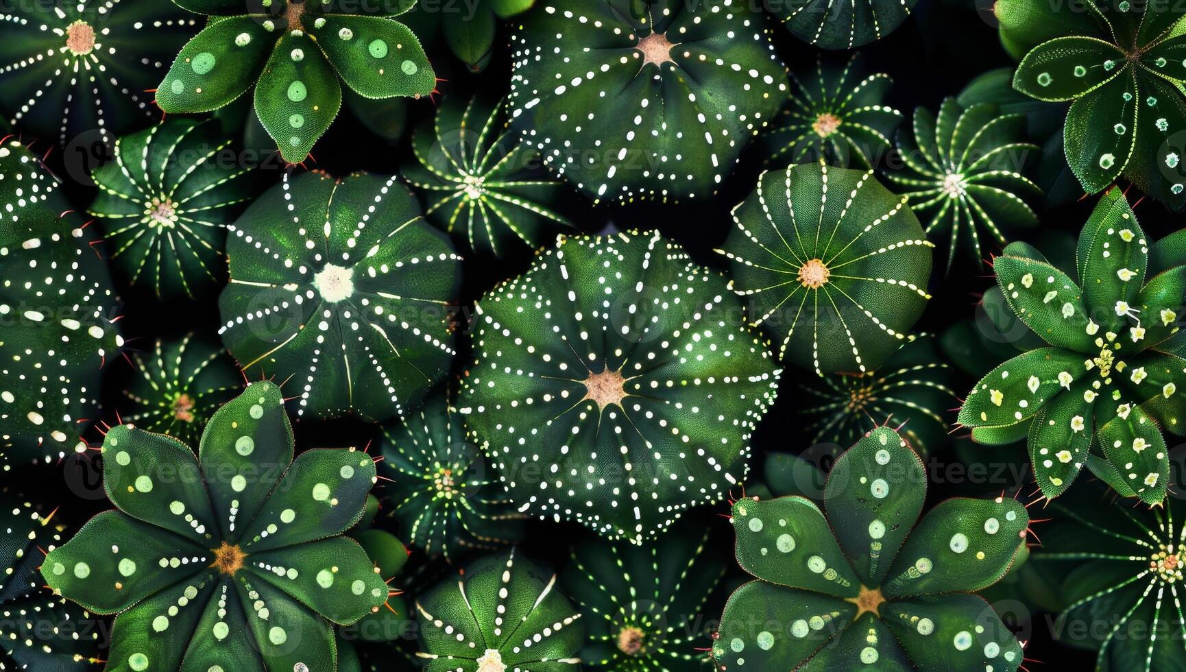 Vibrant Collection of Cacti with Dew Drops photo