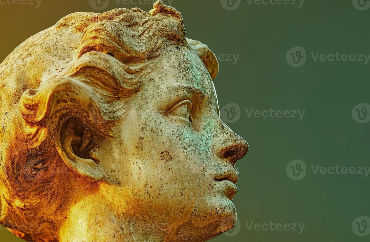 Close up of an Ancient Sculptures Face with Artistic Lighting photo