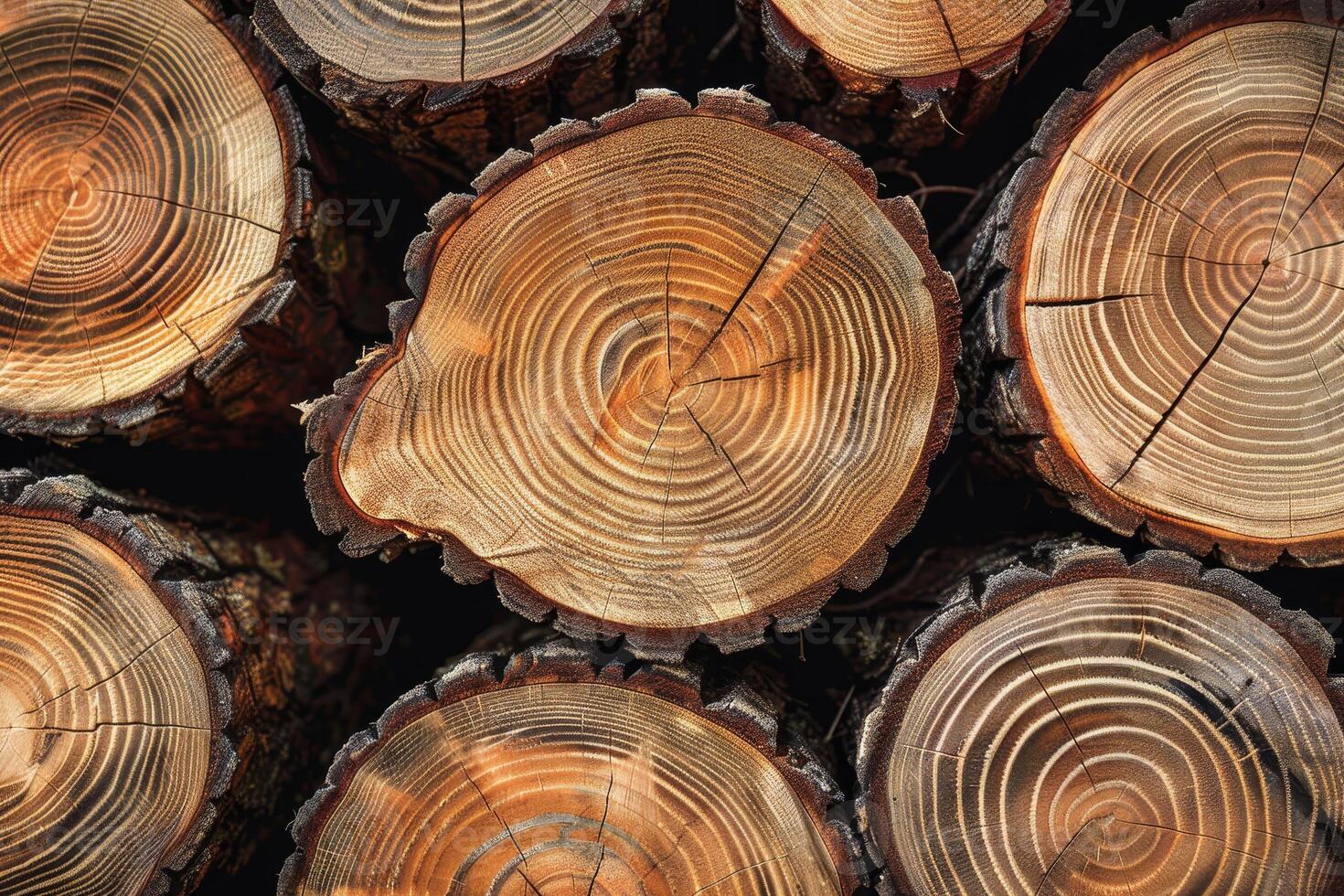 Close up of Cross section of Tree Logs Showing Annual Growth Rings photo