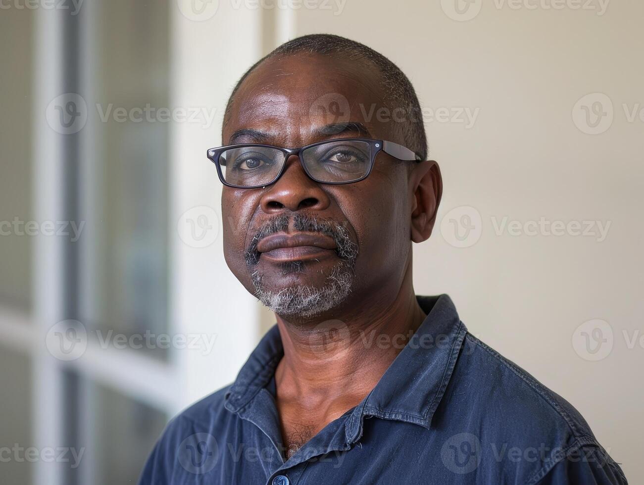 Portrait of a middle aged man with glasses looking serious photo