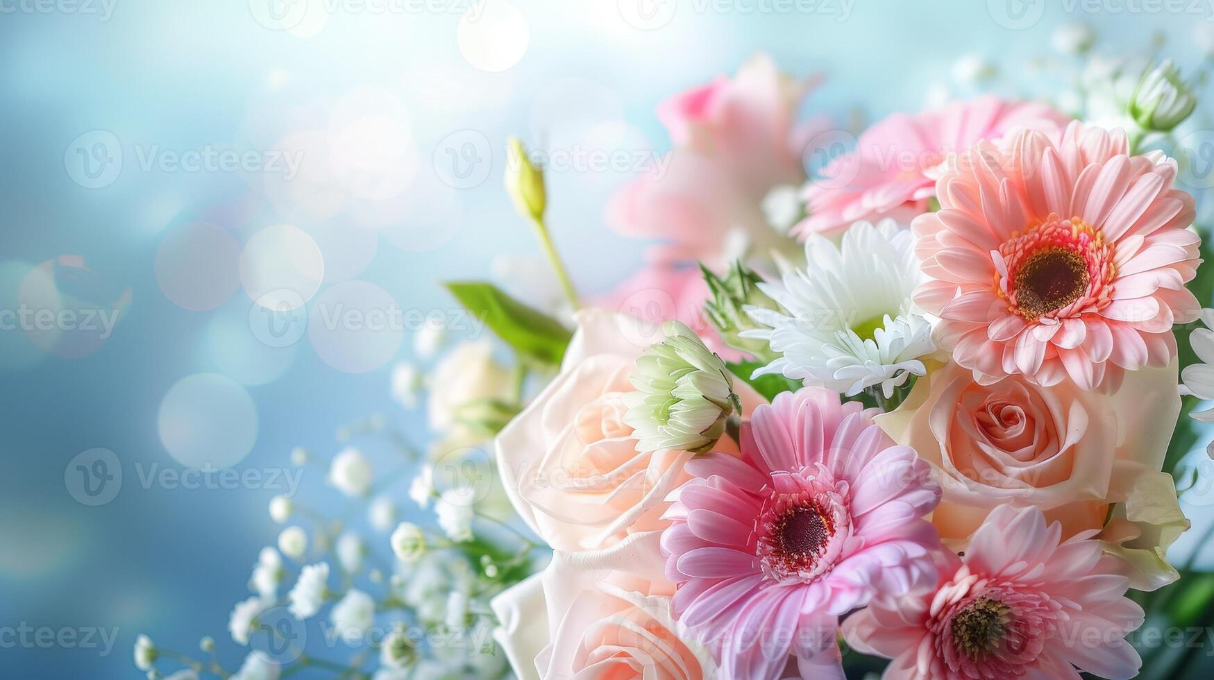 Beautiful Bouquet of Spring Flowers with Soft Bokeh Background photo