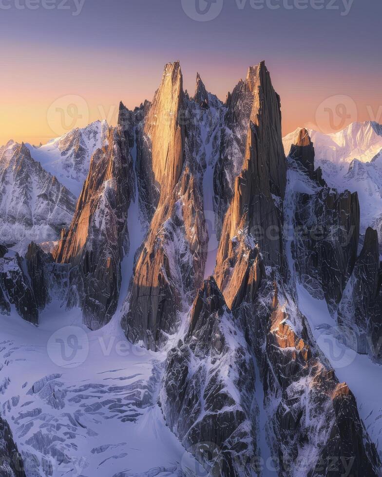 Sunset over rugged mountain peaks photo