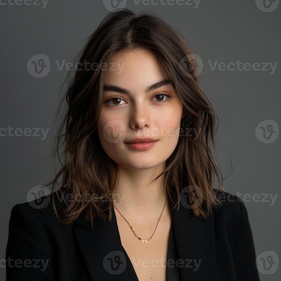 Confident young professional woman in a black blazer photo
