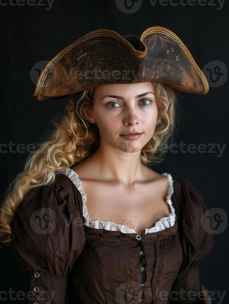 Young woman in pirate costume with a large hat photo