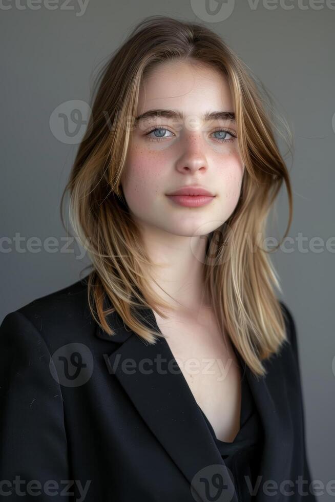 Portrait of a Young Woman with a Confident Gaze photo