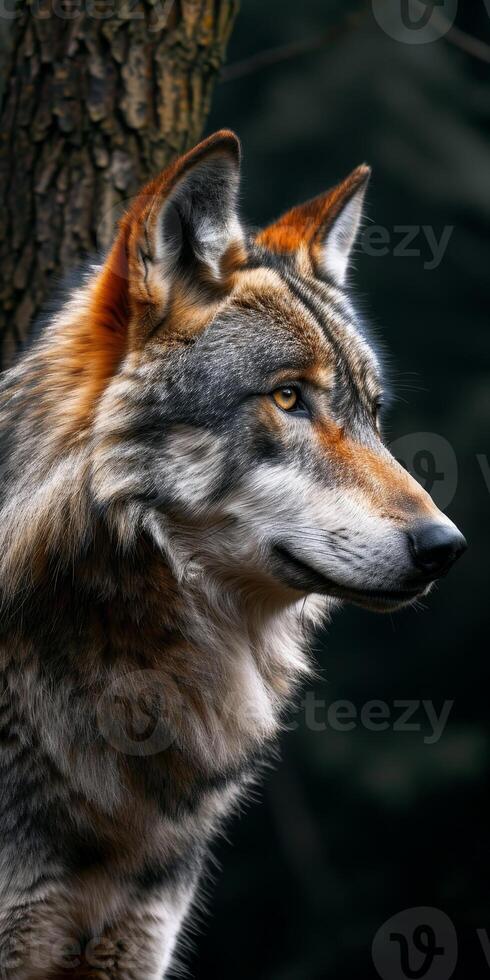 Close up Portrait of a Majestic Wolf in Natural Setting photo