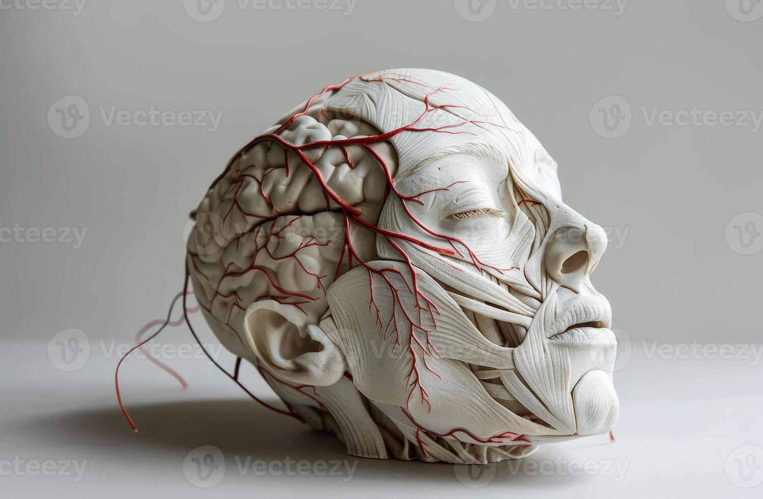 Intricate Sculpture of a Human Brain and Face photo