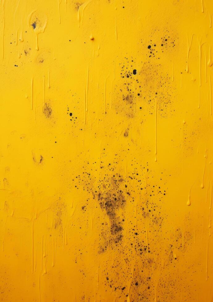 Yellow Painted Wall with Black Splatter Texture photo