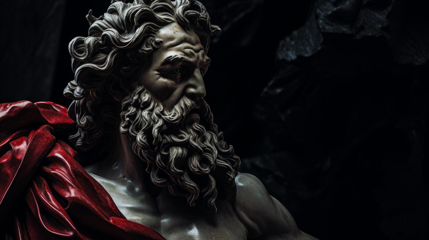 Dramatic Sculpture of a Mythological Figure with Intense Expression photo