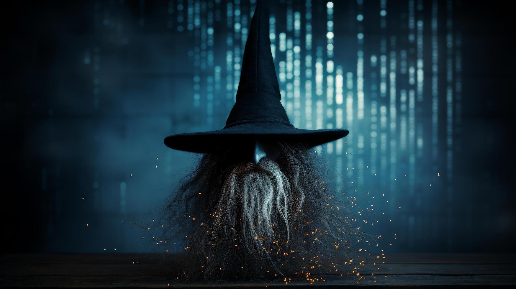 Mysterious wizard with glowing magical sparks photo