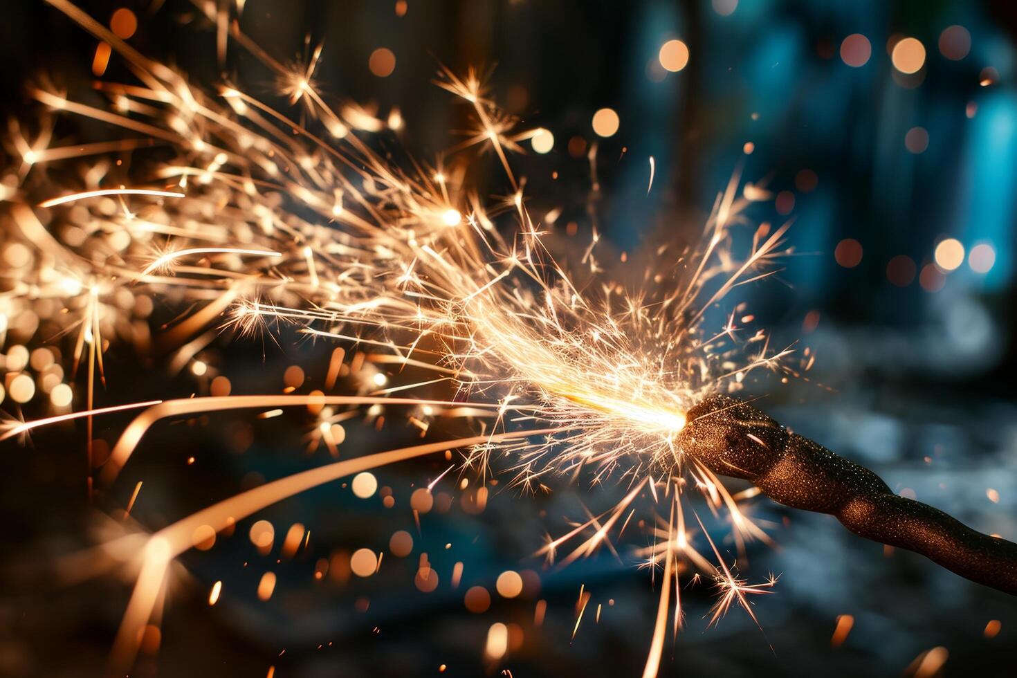 Sparkling celebration with a lit sparkler at night photo