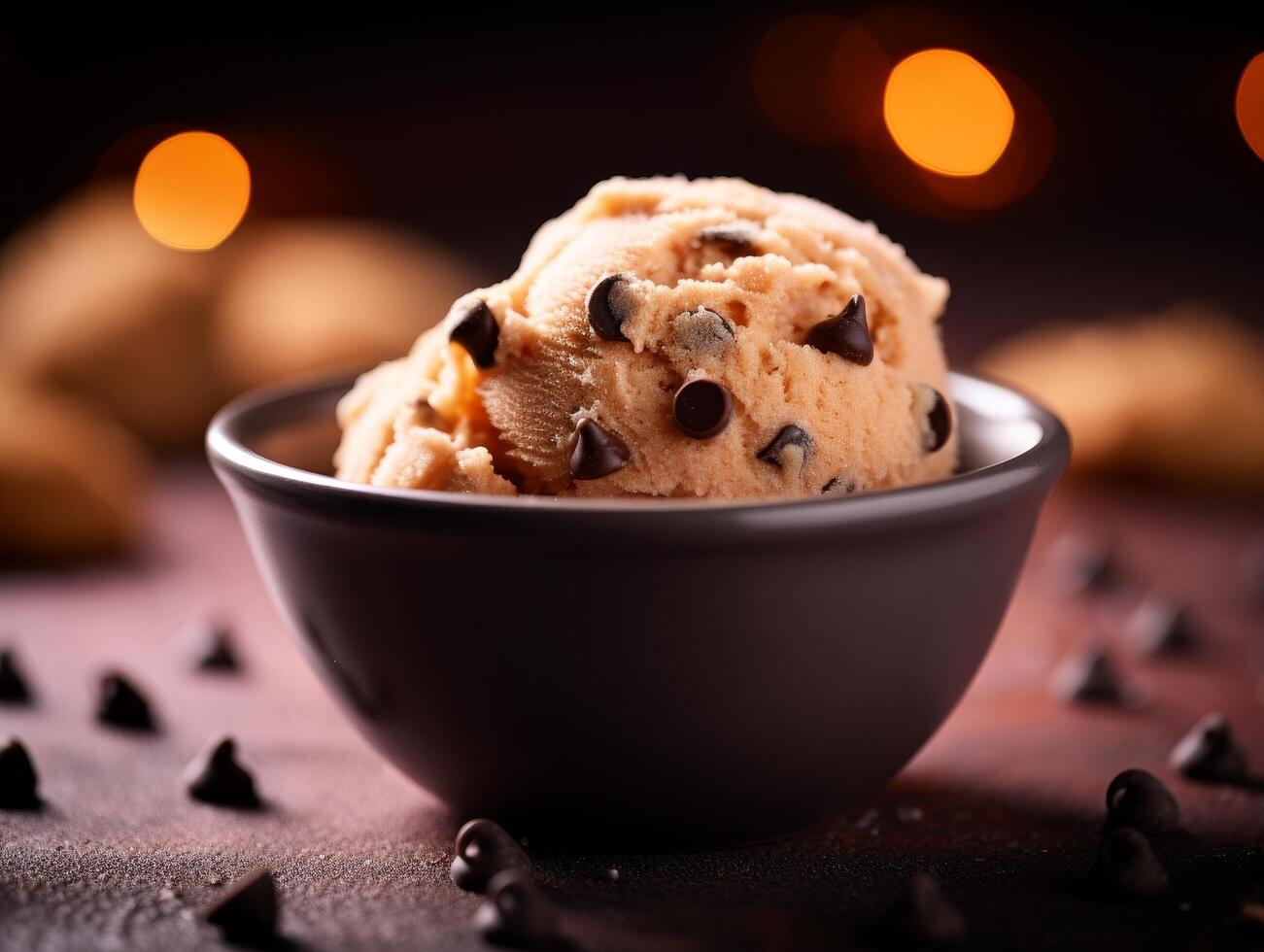 Delicious scoop of chocolate chip cookie dough in a bowl photo