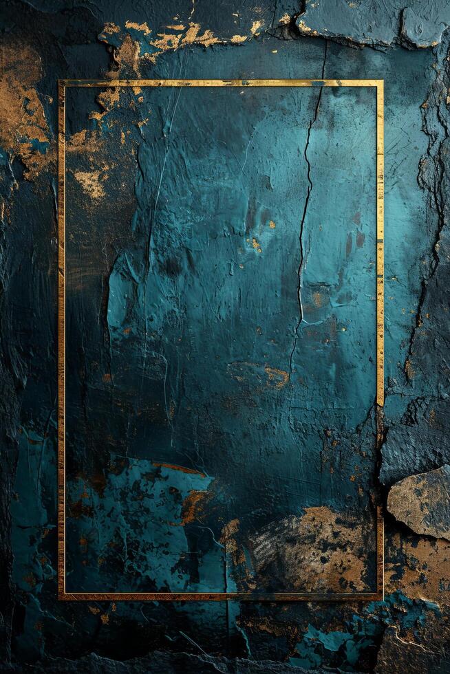 Elegant gold frame on a textured blue and black background photo