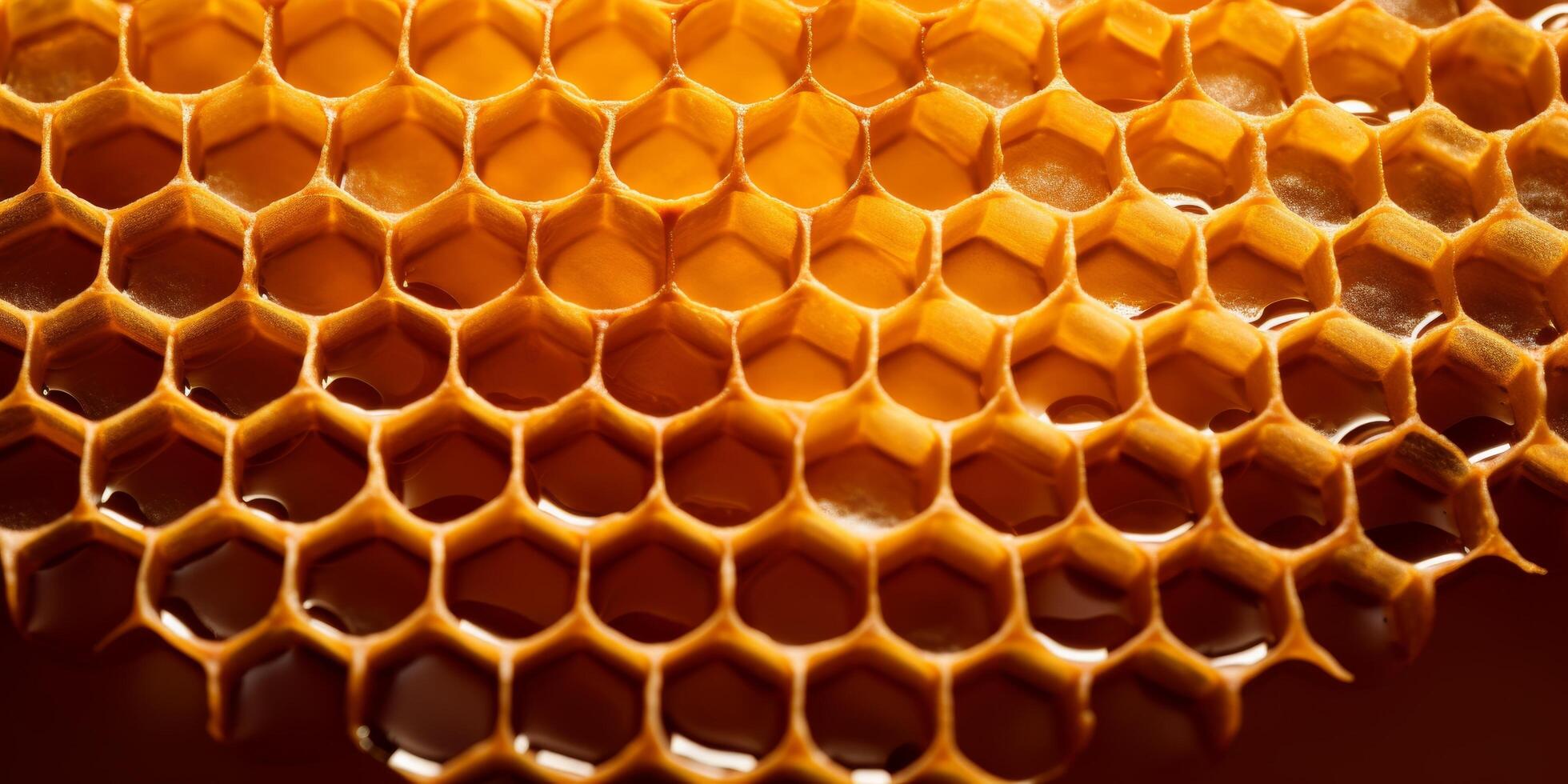 Close up of a honeycomb structure with golden hues photo