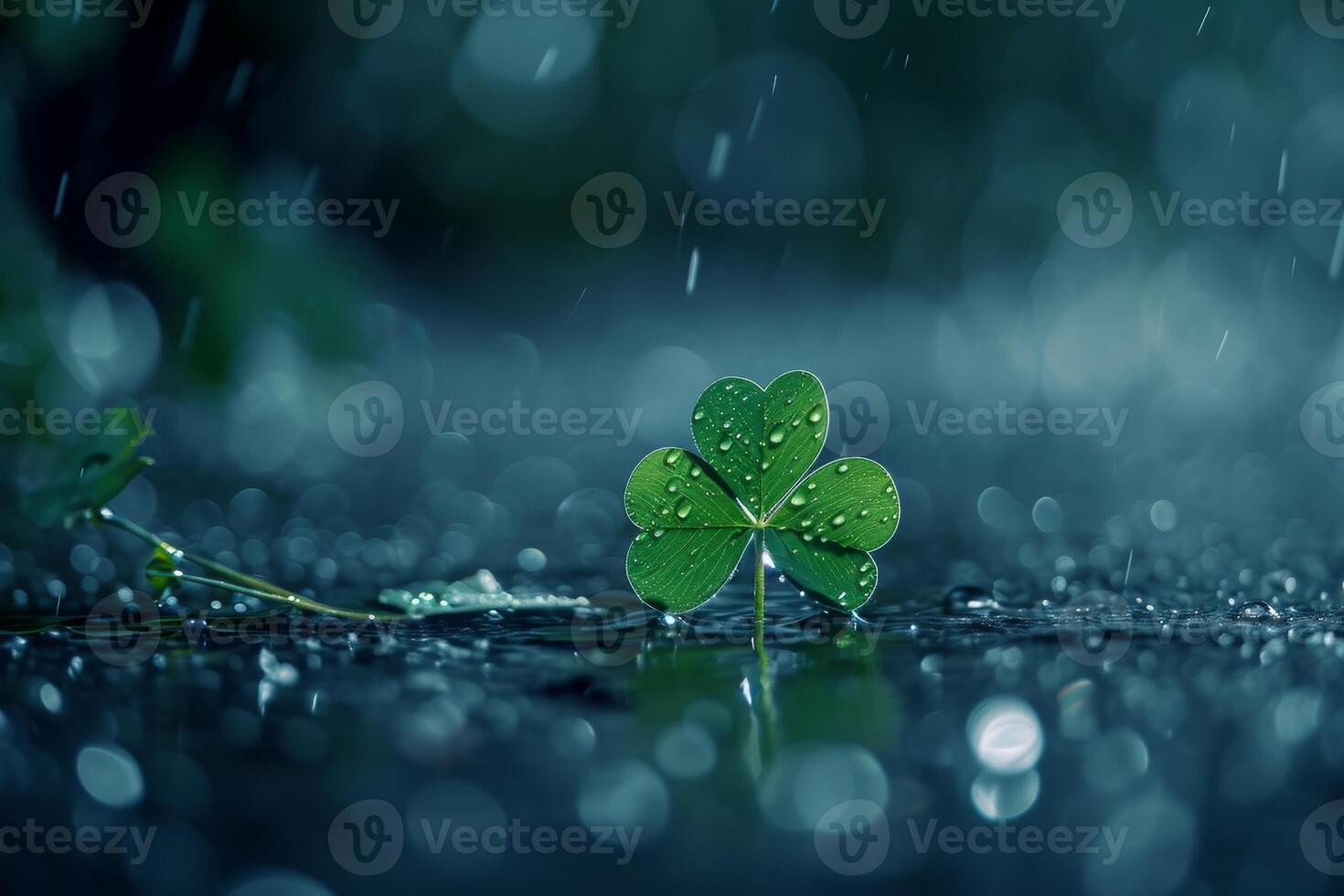 Lucky four leaf clover in the rain photo