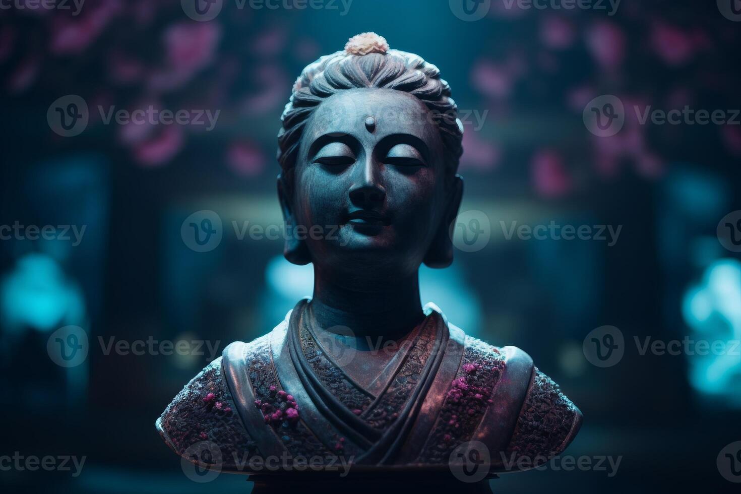 Serene Buddha Statue with Ambient Lighting photo