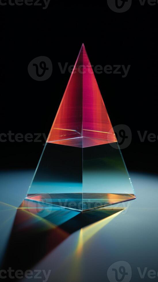 Colorful prism refracting light on a dark background photo