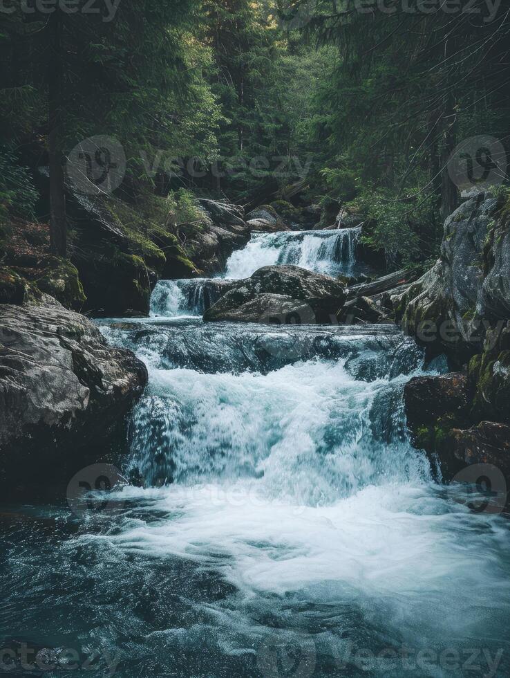Serene Waterfall in a Lush Forest photo