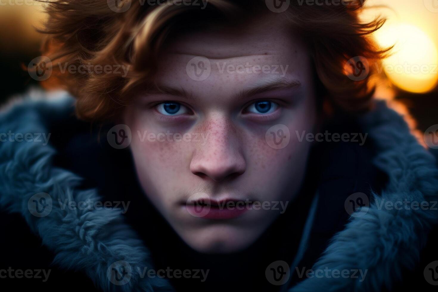 Intense young man with a sunset background photo