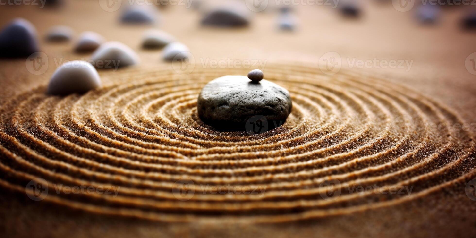 Zen garden sand pattern with stones photo