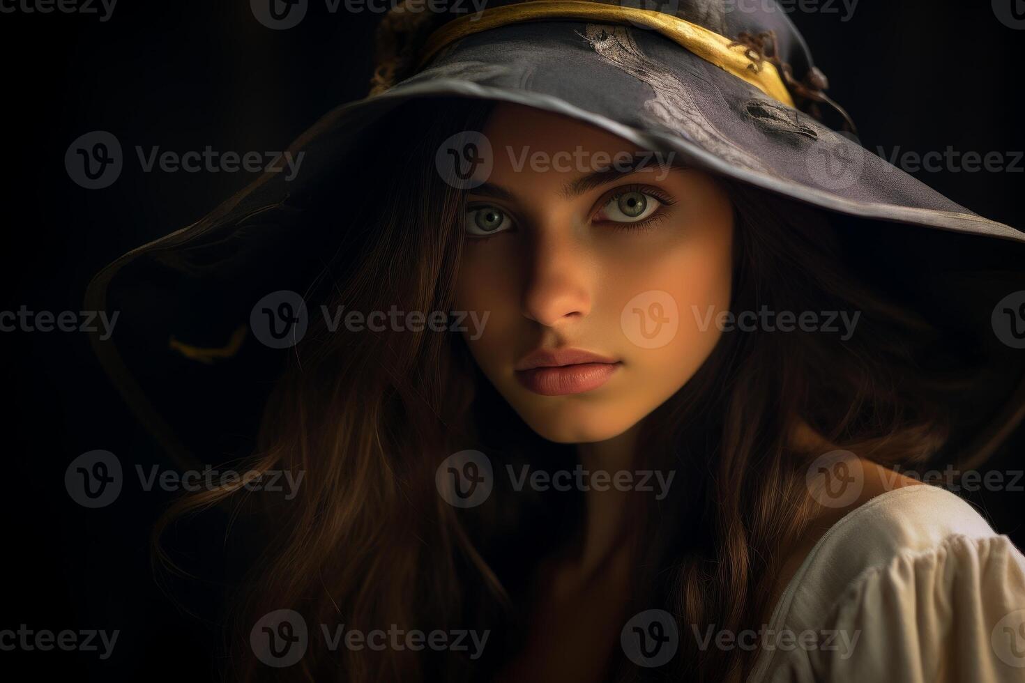 Mysterious woman in a vintage hat photo