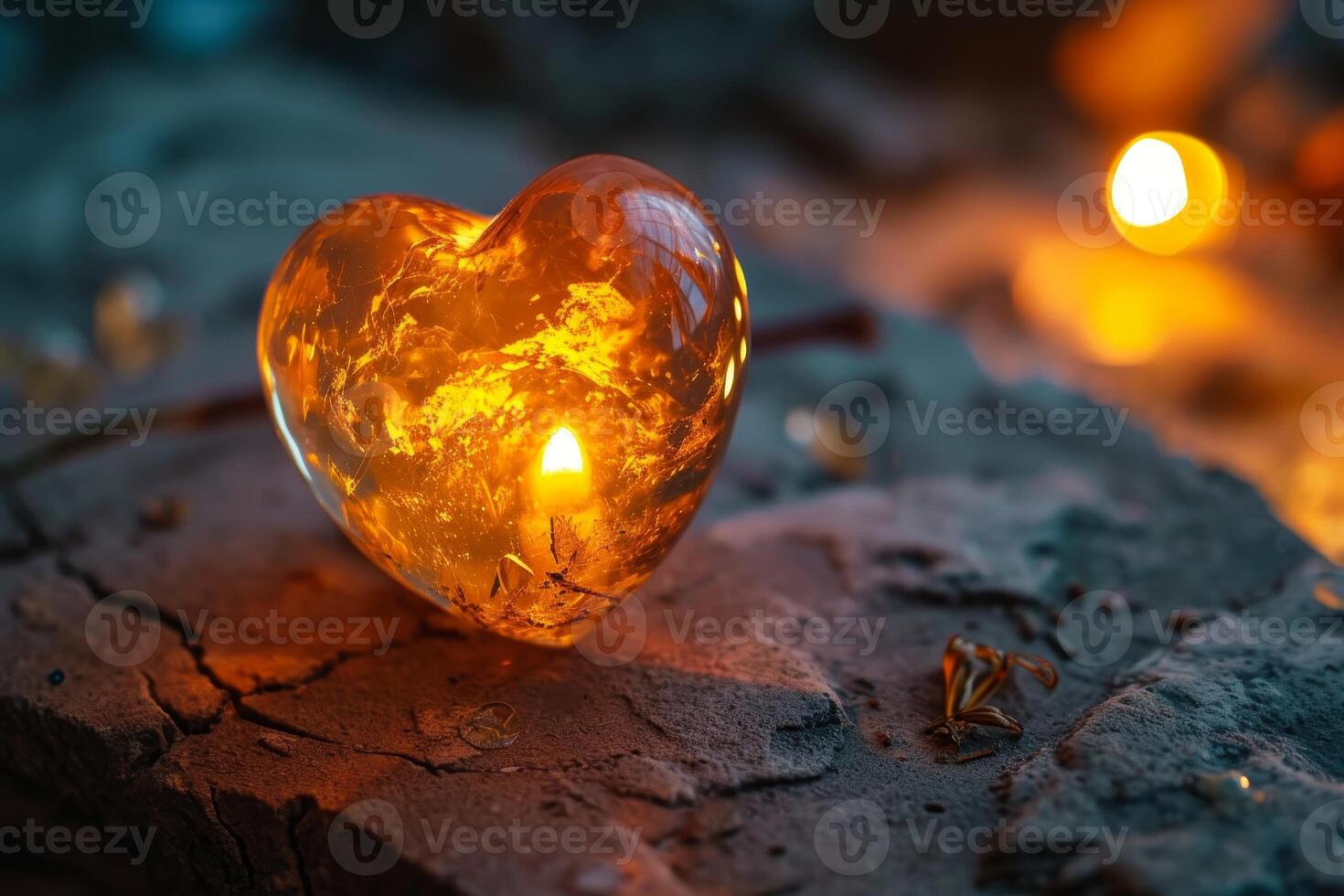 Glowing Heart Shaped Object on a Textured Surface with Warm Backlight photo