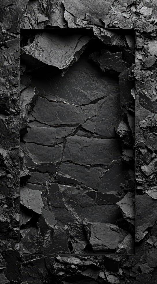 Dark textured stone surface with rough edges photo