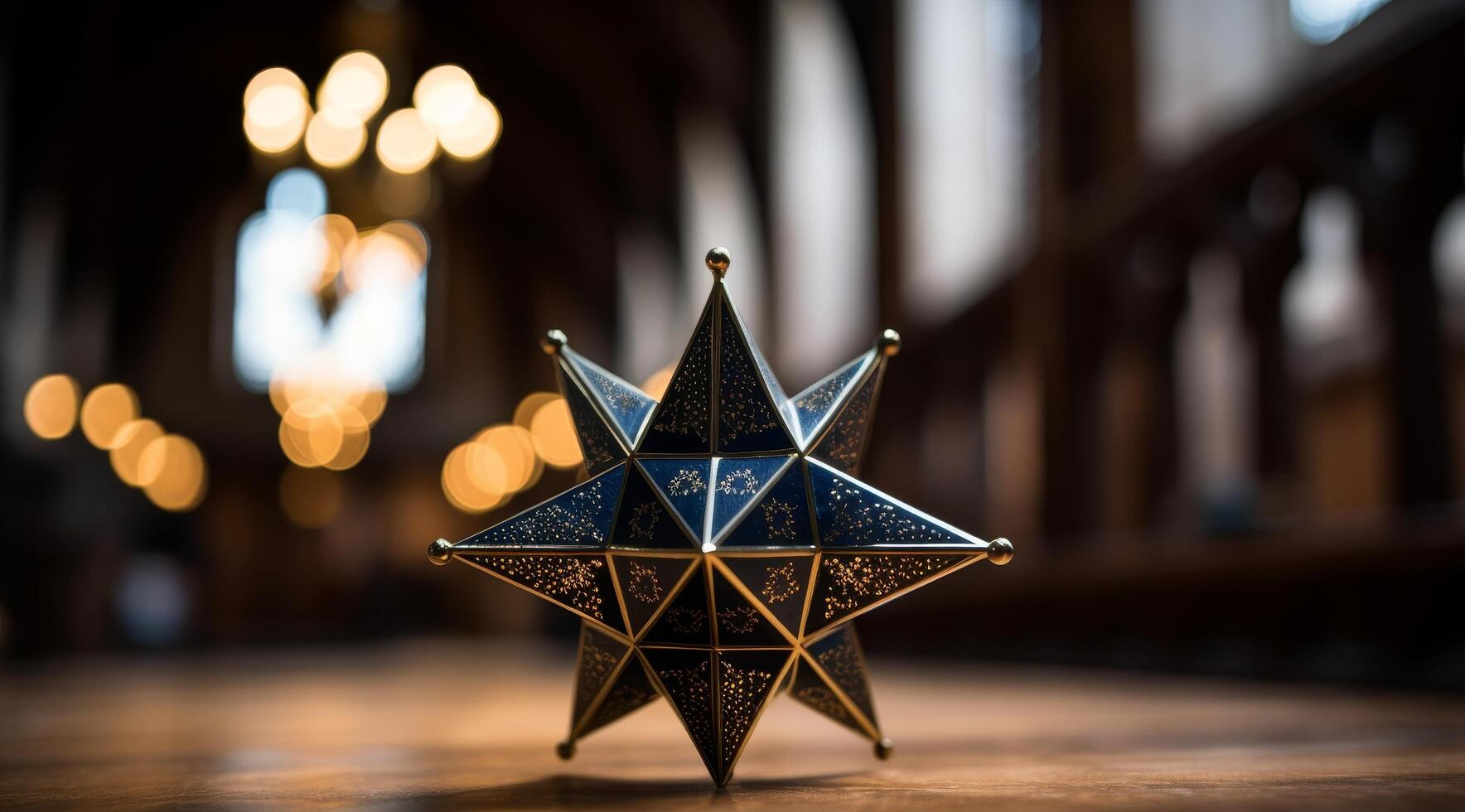 Elegant star shaped decoration with blurred background lights photo