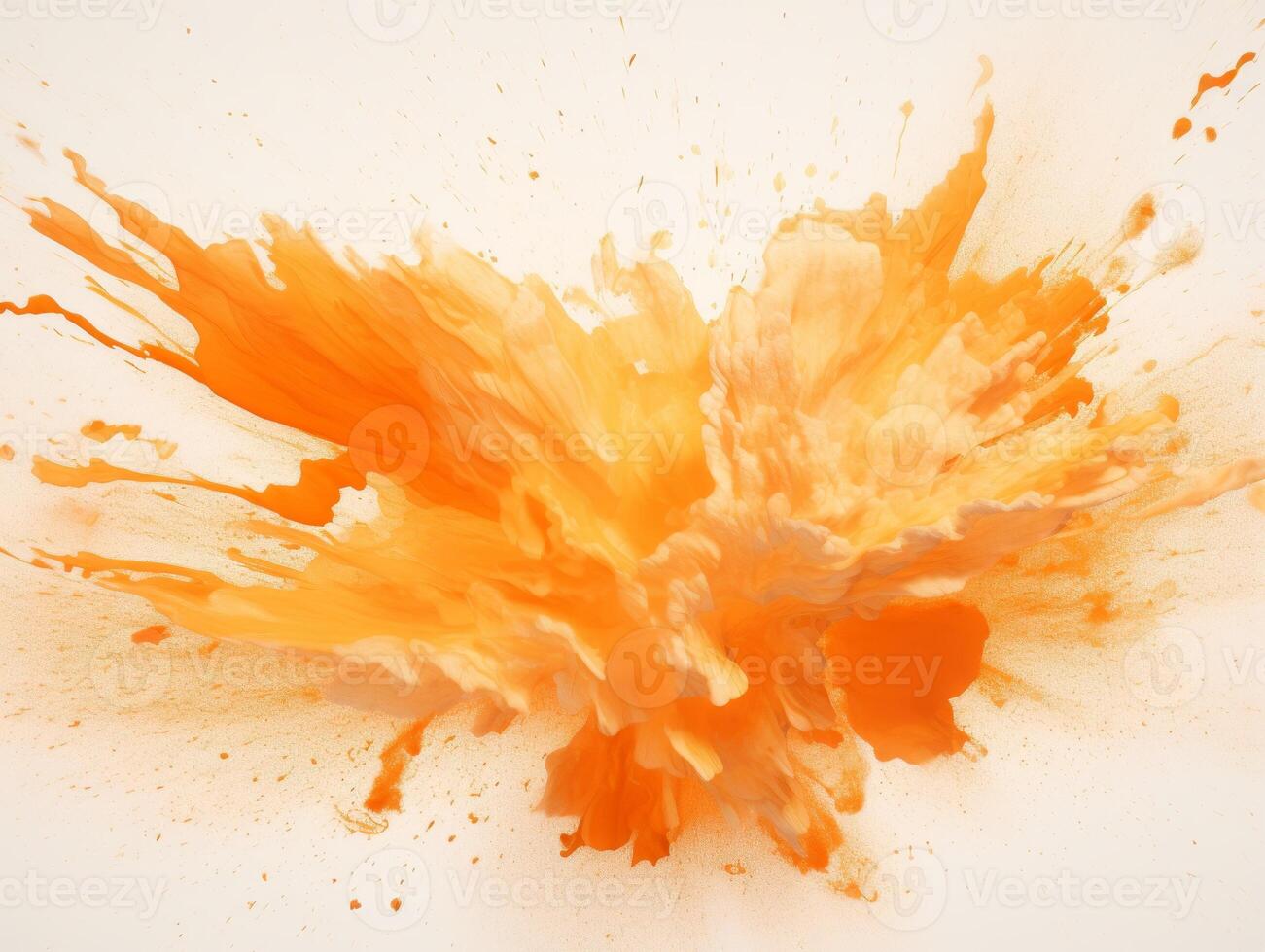 Explosion of orange paint on a white background photo