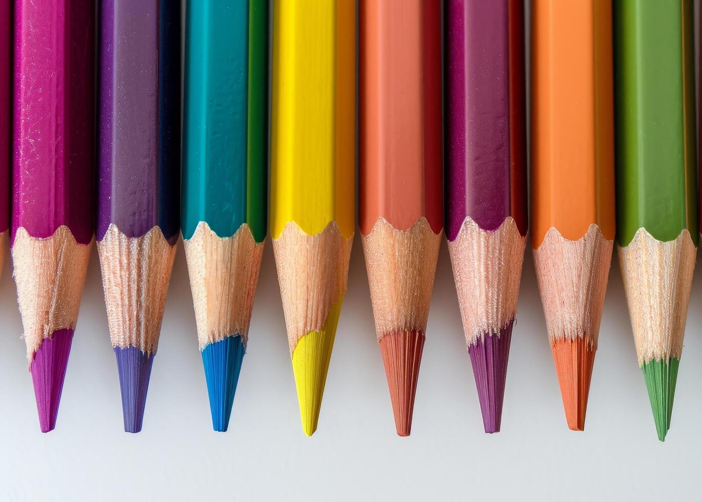 Colorful array of sharpened pencils lined up photo