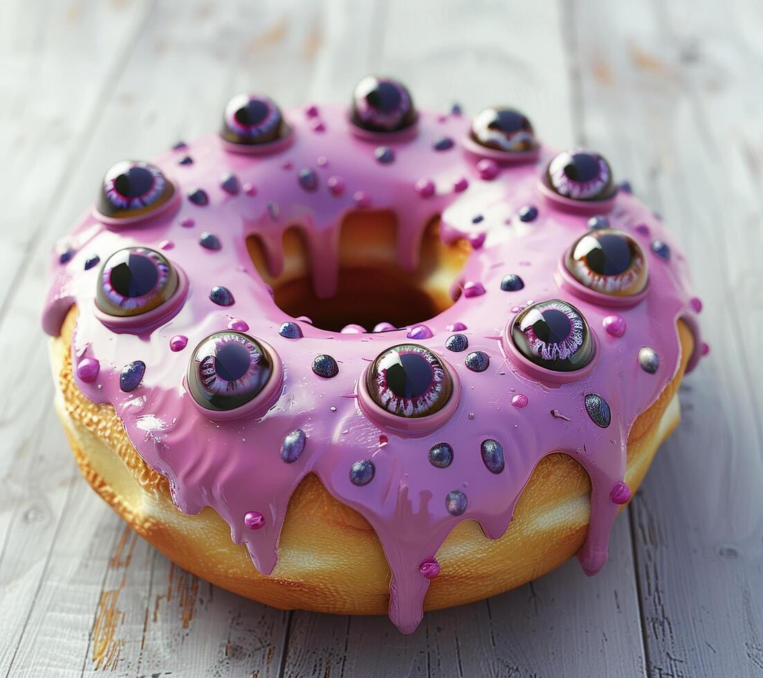Halloween themed donut with spooky eyeballs photo