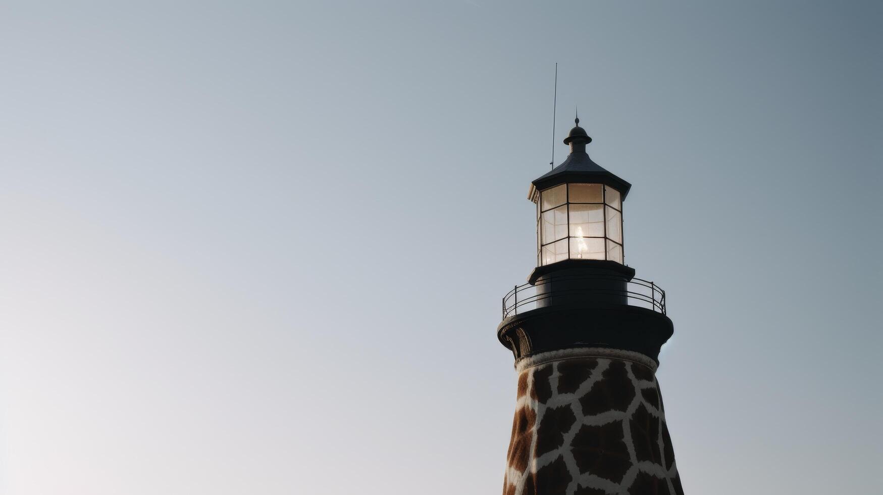 Giraffe reaching for lighthouse light at dusk photo