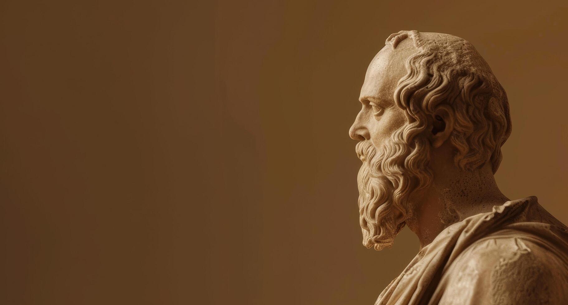 Classic marble statue of a philosopher on warm background photo