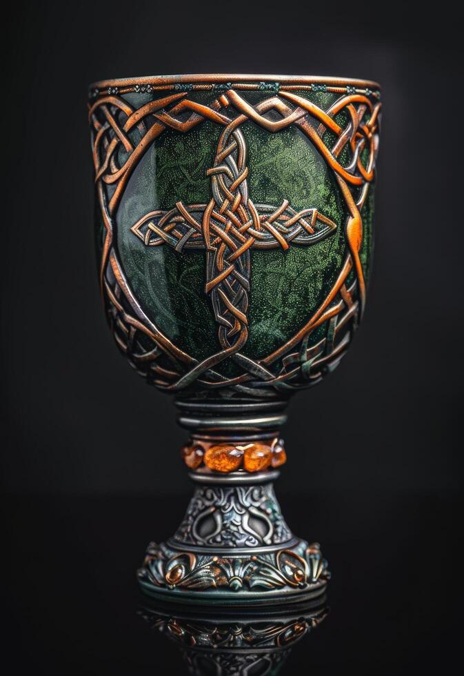 Ornate Celtic Chalice on Dark Background photo
