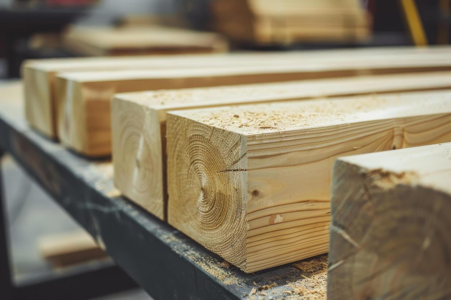 Stacked Wooden Planks in a Workshop photo