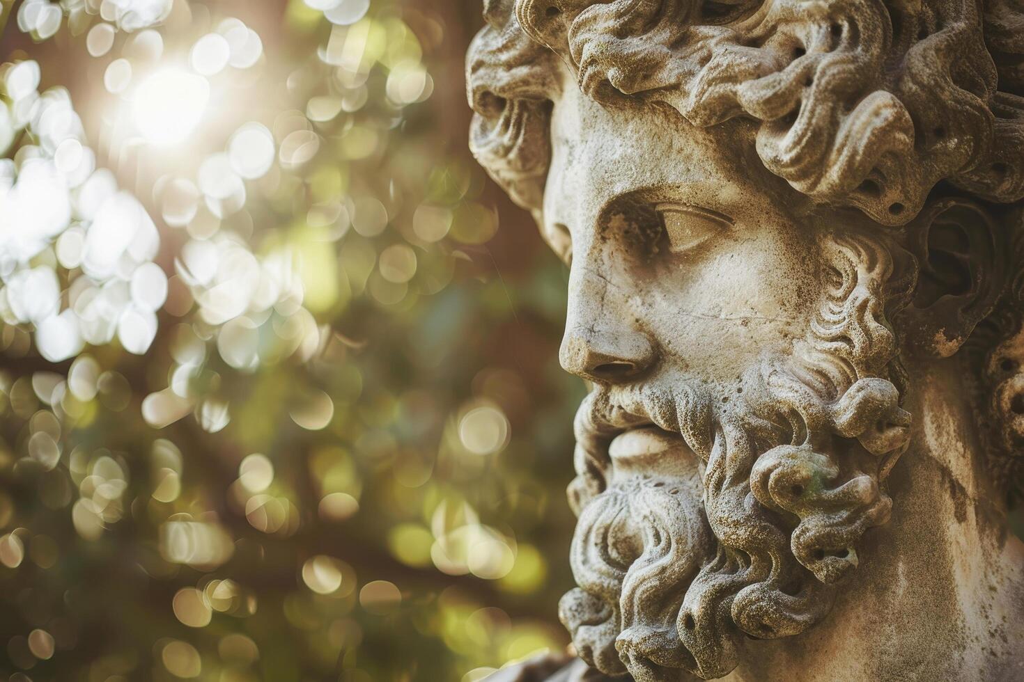 Ancient Greek statue in a serene garden setting photo