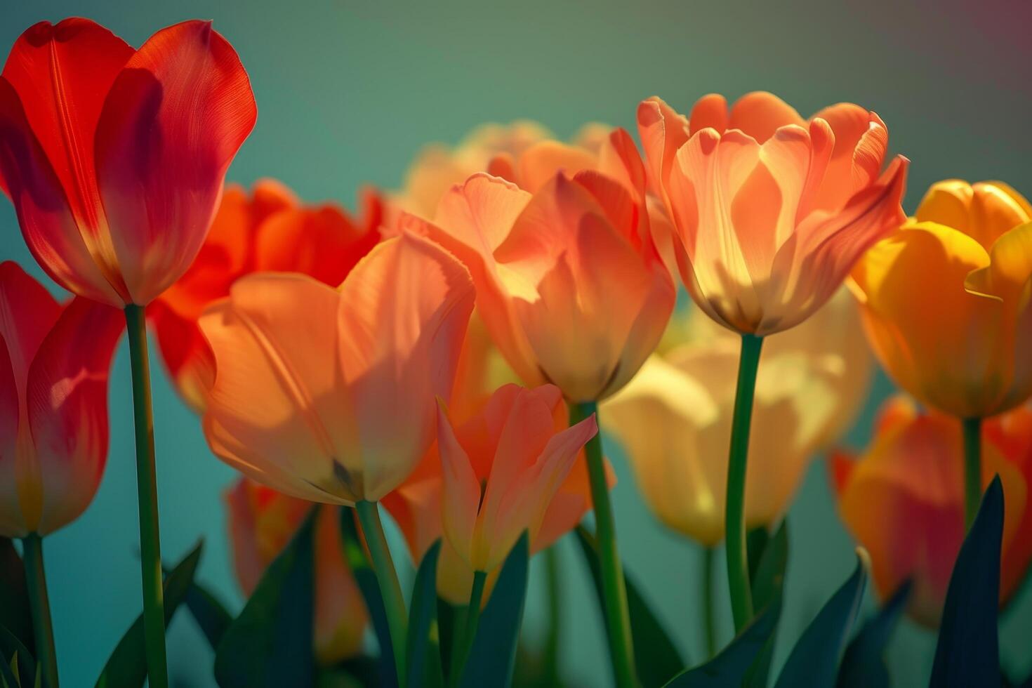 Vibrant Tulips Basking in Soft Sunlight photo