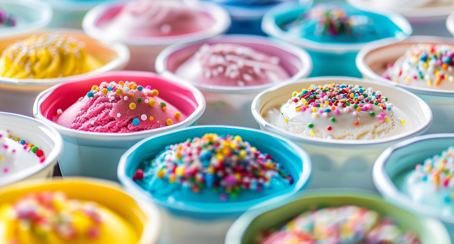 Colorful Assortment of Ice Cream in Bowls with Sprinkles photo