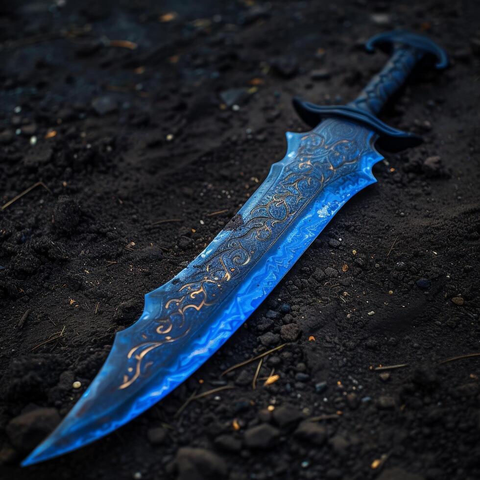 Mystical Sword Embedded in Dark Earth photo