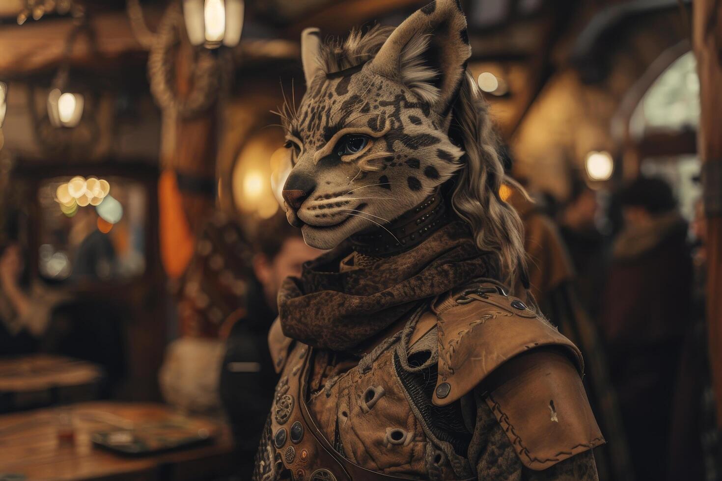 Person in elaborate feline costume at a themed event photo