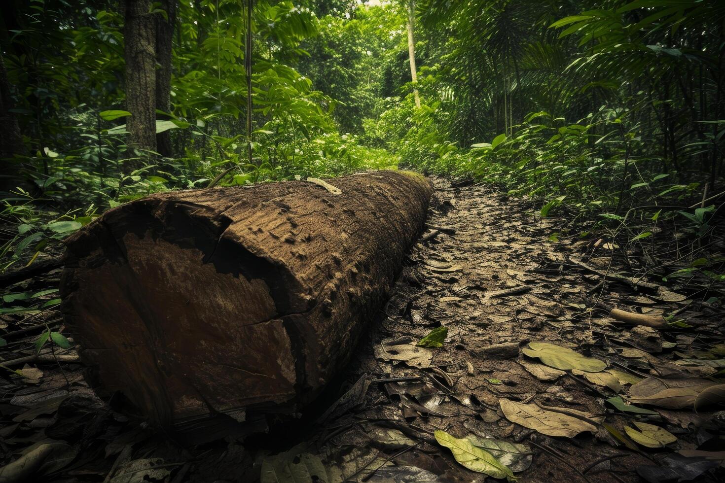 Fallen Tree in a Lush Green Forest photo