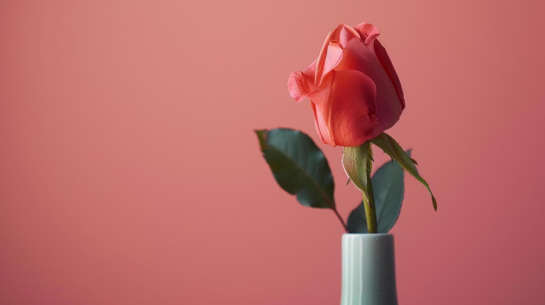 Elegant single rose in a vase against a soft pink background photo